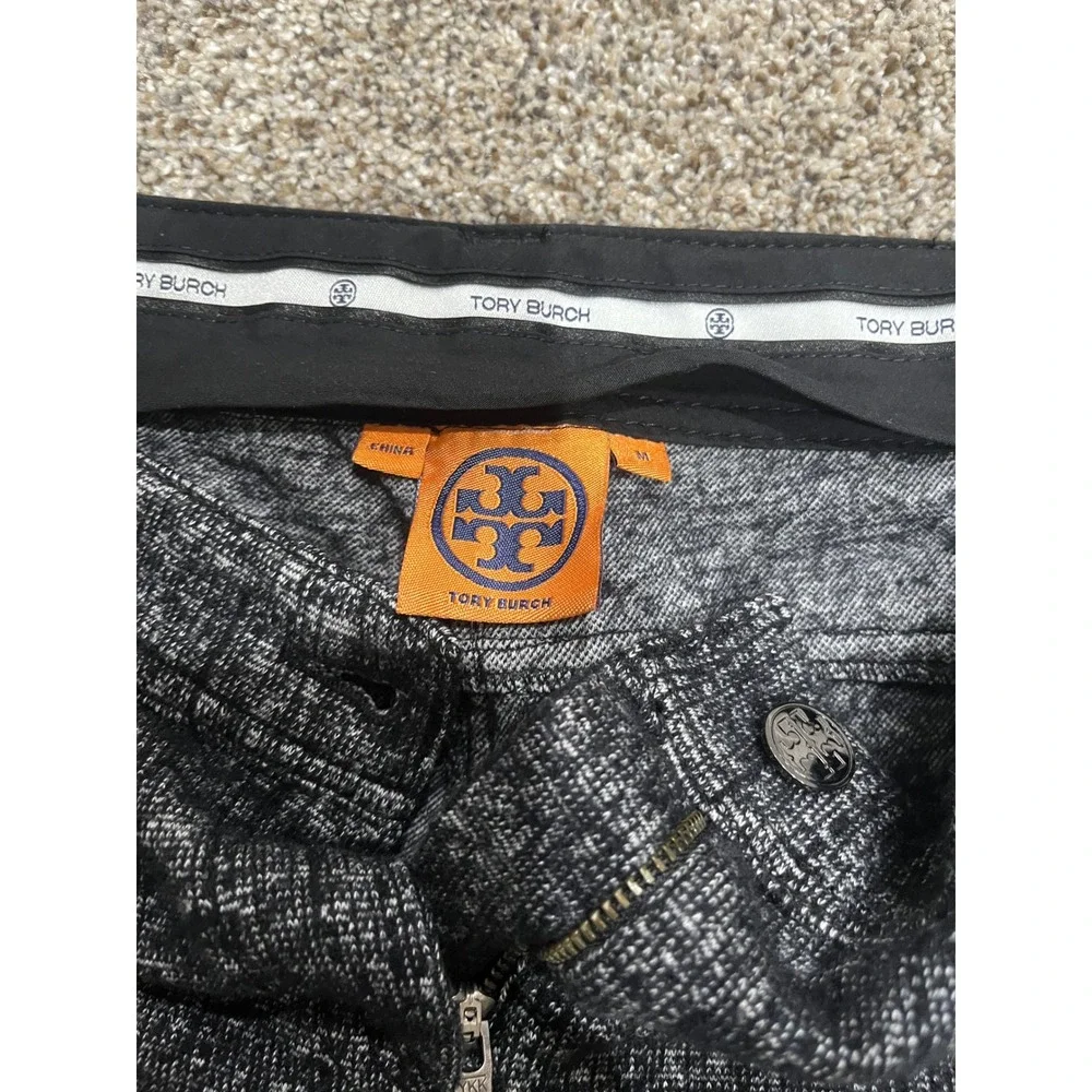 Tory Burch Wool Blend Tweed Slim Straight Leg Pants Black White‎ Size M